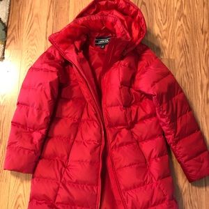 EUC Lands End Red Long puffer coat